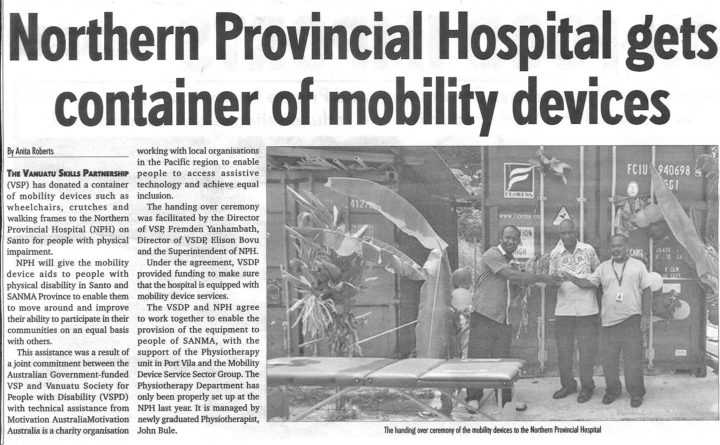 Northern Provincial Hospital gets container of mobility devices