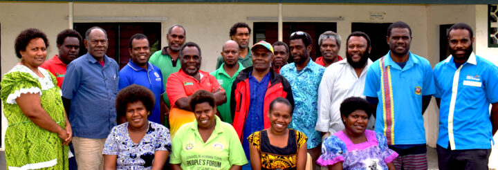 Tafea Province Area Secretaries, Area Administrators & Key Provincial Productive Sector pose for group photo with Vanuatu Skills Partnership MEL Coordinator, Jamine Makikon (L) and Tafea Skills Centre Manager, Fenda Sam (R)