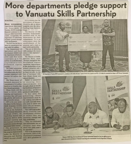 More departments pledge support to Vanuatu Skills Partnership—18th March 2019
